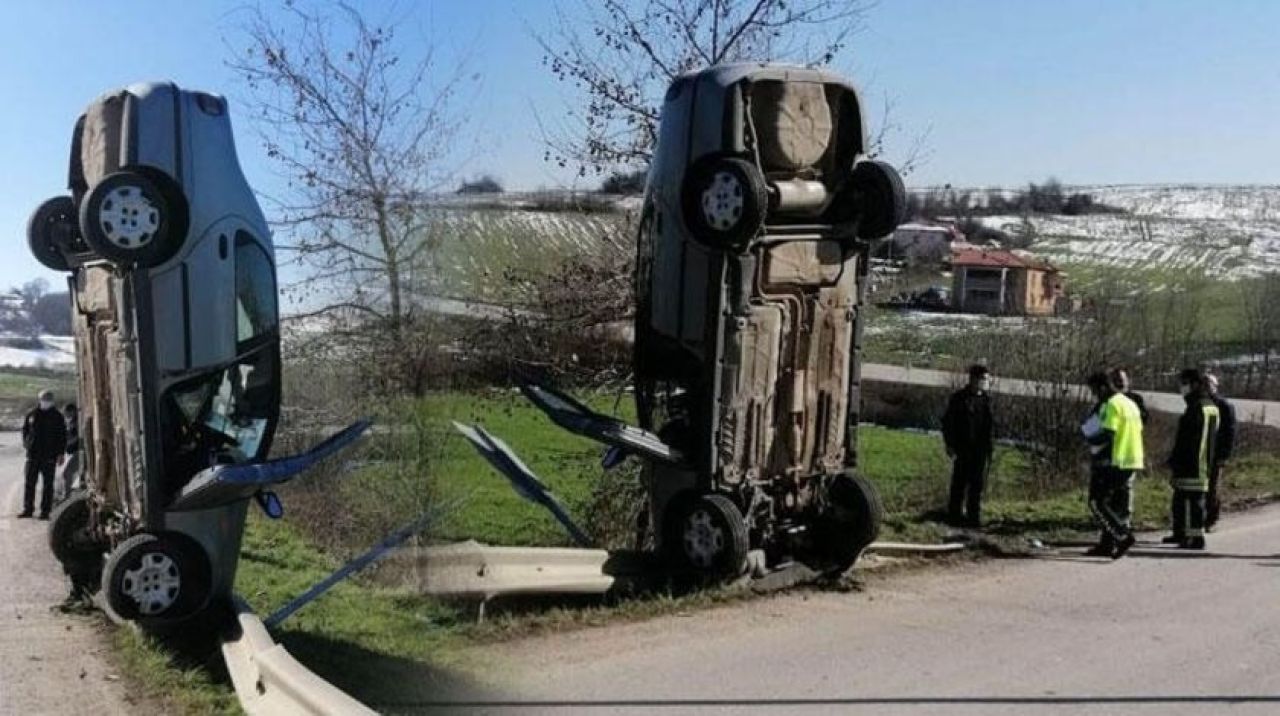 Akılalmaz kaza! Otomobil dik durdu