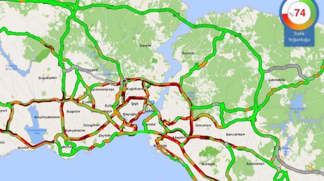 İstanbul'da trafik yoğunluğu; yüzde 74'e ulaştı