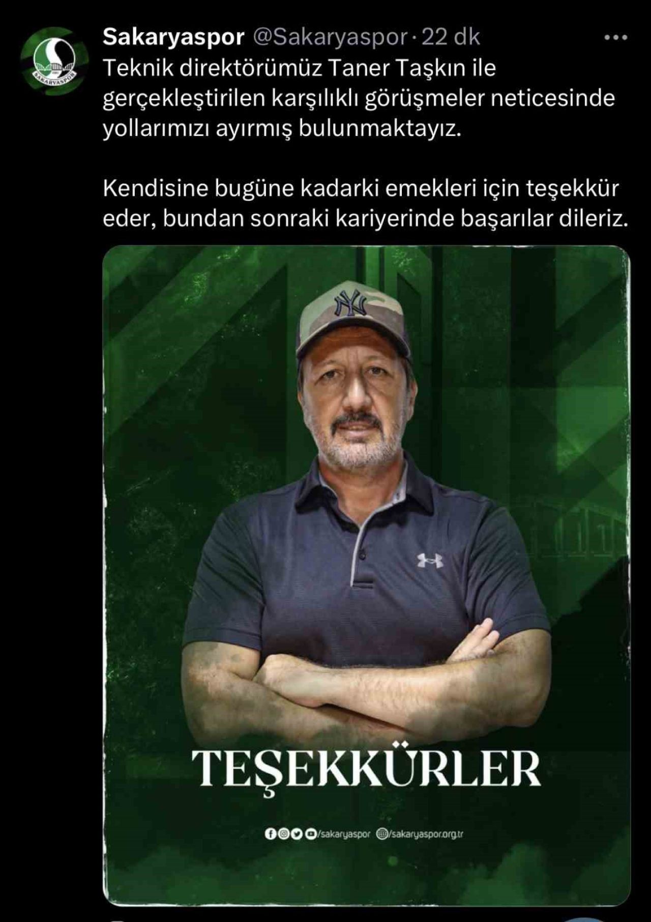 Sakaryaspor’da ayrılık: Taner Taşkın ile yollar ayrıldı