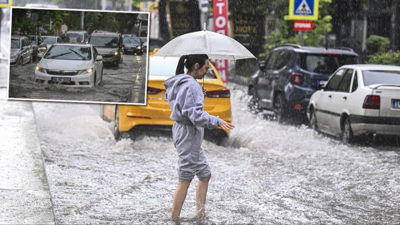 Ankara sağanak yağışa teslim oldu! Cadde ve sokaklar göle döndü, trafik aksadı