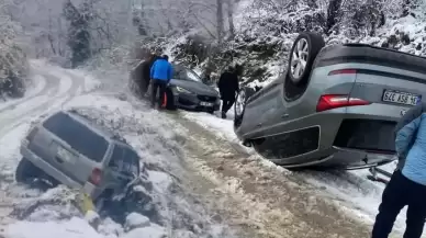 Uludağ yolu çarpışan otomobil pistine döndü!