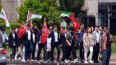 Ankara'da, Filistin için ABD'de eylem yapan öğrencilere destek gösterisi düzenlendi