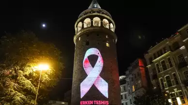 Galata Kulesi'ne pembe kurdele yansıtıldı