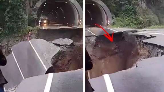 Ordu'da tünel çıkışında yol çöktü! Yaklaşıp aşağıya bakanlar gözlerine inanamıyor