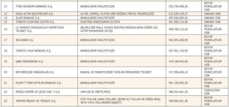 Türkiye'nin 2019 yılı vergi rekortmenleri belli oldu 12