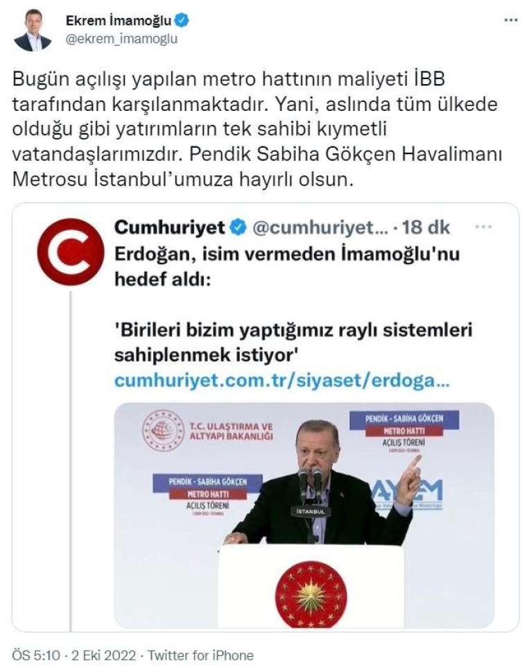 Şaka gibi! CHP'li İmamoğlu bu kez AK Parti'nin yaptığı yeni metro hattını sahiplendi! 4