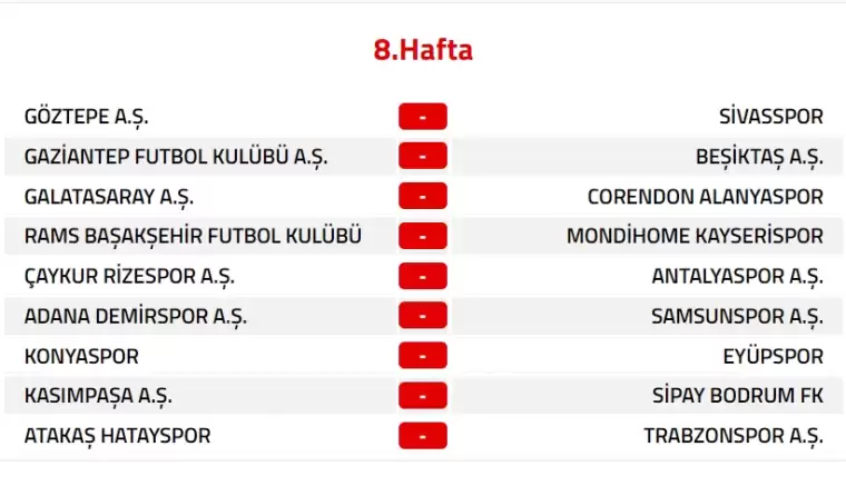 Trendyol Süper Lig 2024-2025 Sezonu Fikstürü 8