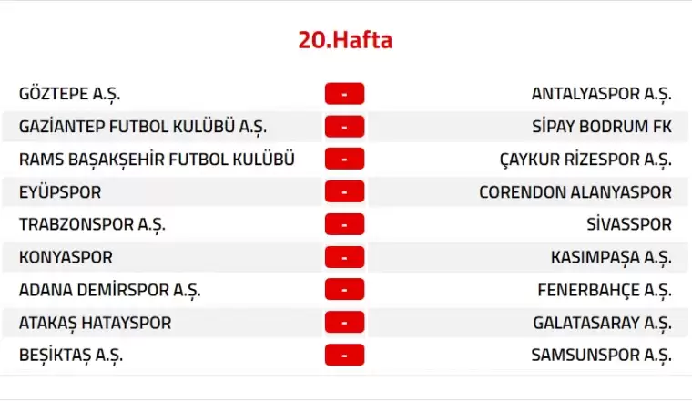 Trendyol Süper Lig 2024-2025 Sezonu Fikstürü 20