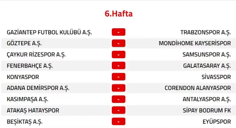 Trendyol Süper Lig 2024-2025 Sezonu Fikstürü 6