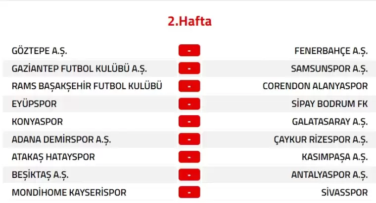 Trendyol Süper Lig 2024-2025 Sezonu Fikstürü 2