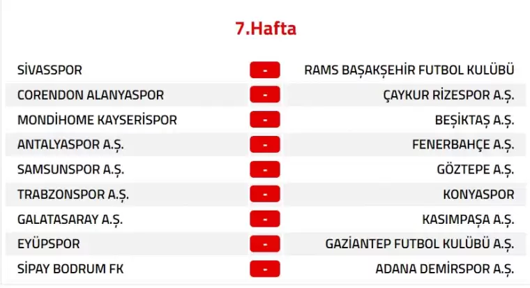 Trendyol Süper Lig 2024-2025 Sezonu Fikstürü 7