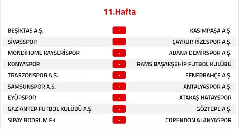 Trendyol Süper Lig 2024-2025 Sezonu Fikstürü 11