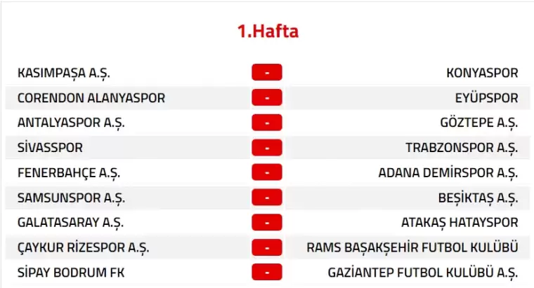 Trendyol Süper Lig 2024-2025 Sezonu Fikstürü 1