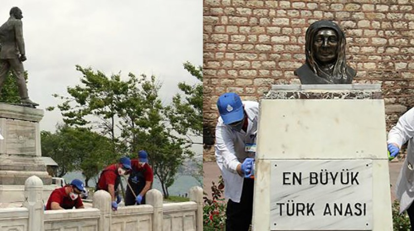 İBB'den 19 Mayıs öncesi Atatürk Heykelinde temizlik ve bakım