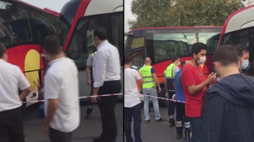 Laleli'de tramvay ile otobüs çarpıştı