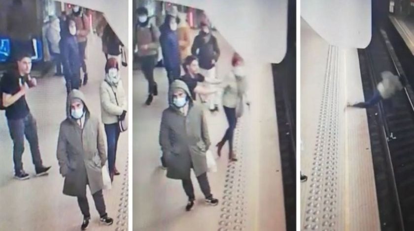 Metroda korku dolu anlar: Raylara itilen kadın, son anda kurtuldu