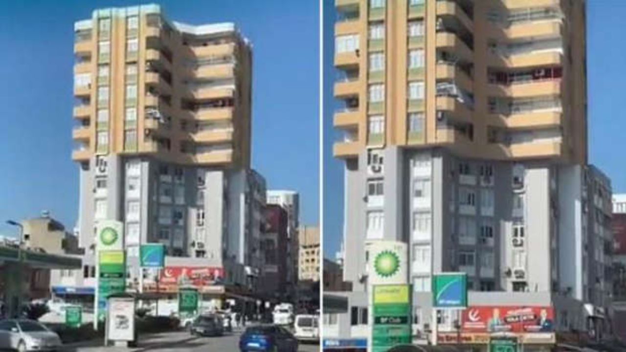 Adana'daki apartman, görüntüyü çeken şahsı da hayrete düşürdü: Üstüne balonla mı koydular anlayamadım