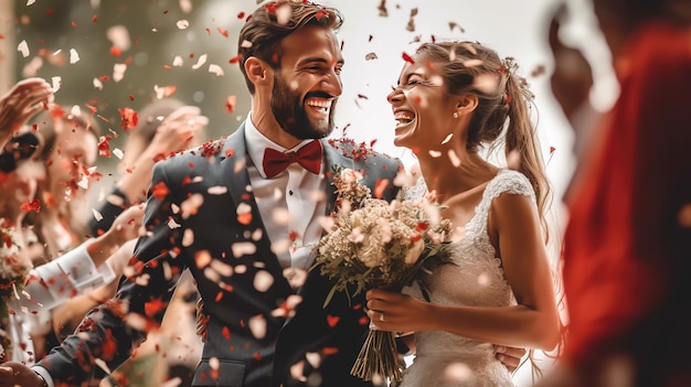 Happy wedding photography of bride and groom at a wedding | Premium  AI-generated image