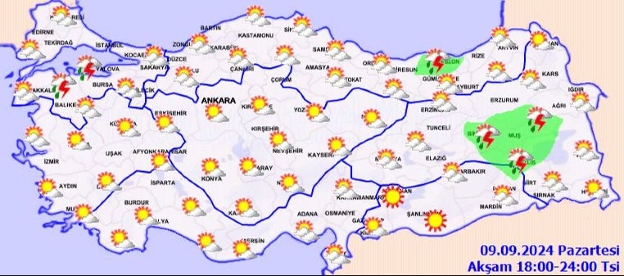 9 Eylül 2024 hava durumu 