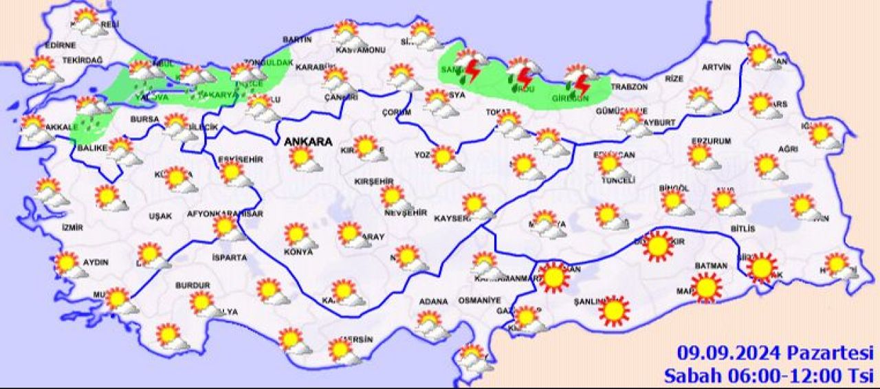 9 Eylül 2024 hava durumu 